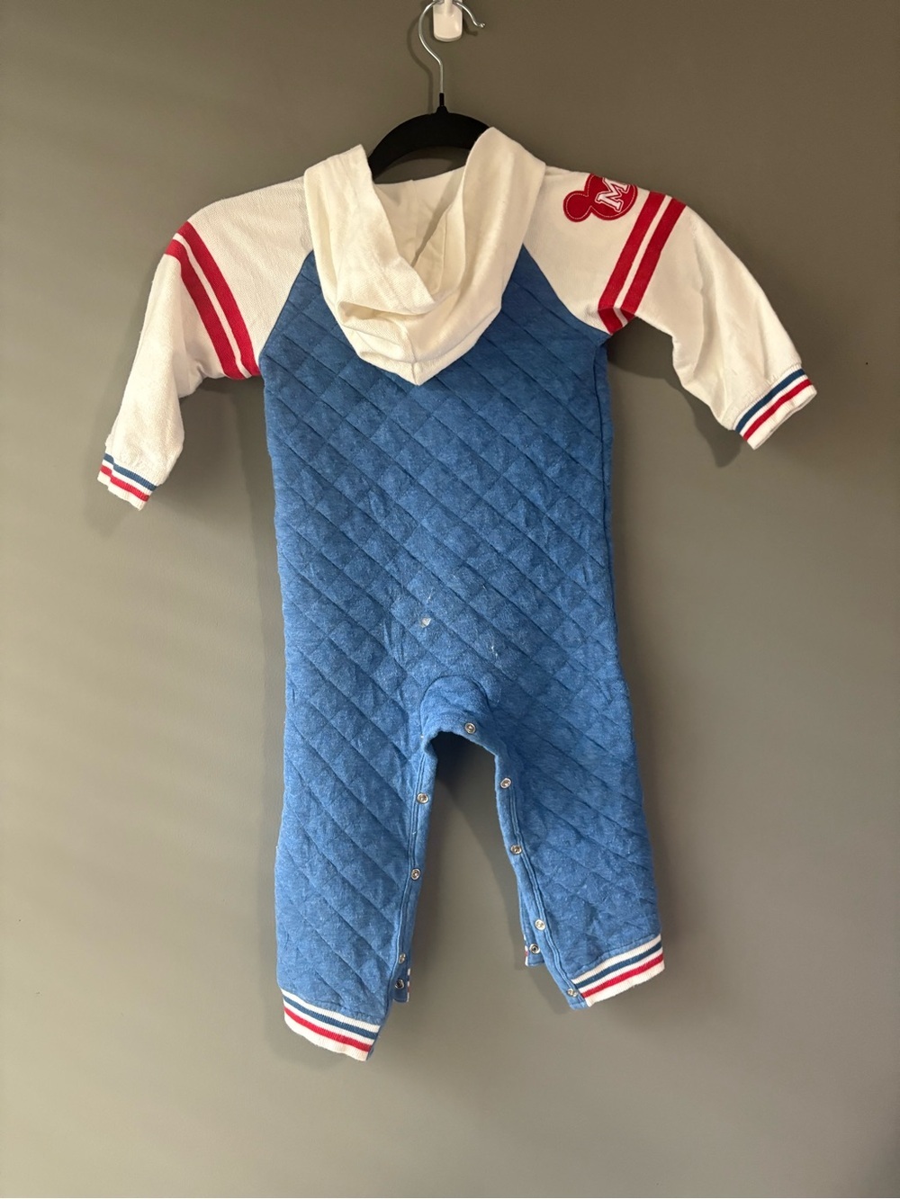 Disney Baby Mickey Mouse Quilted Hooded Romper Jumpsuit 18-24M Blue Red - Picture 8 of 10